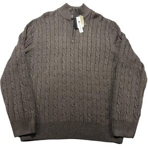 Croft & Barrow Sweater Mens Medium Brown Cable Knit 1/4 Zip Mock Neck Pullover